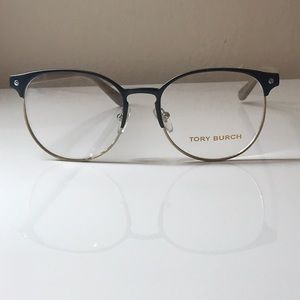 Tory Burch round eyeglasses.
